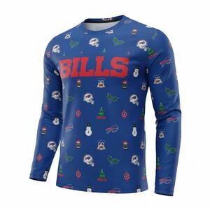 NFL Team Apparel Buffalo Bills Mens 2XL Blue Christmas Ugly Sweater Shirt Comfy